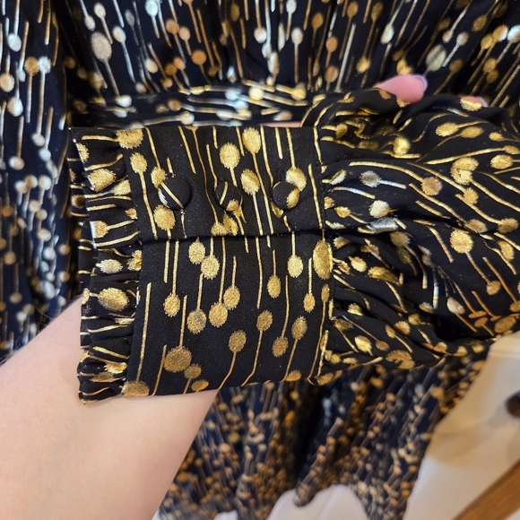 AQUA Mock Neck Gold Foil Mini Dress Medium - Picture 6 of 14